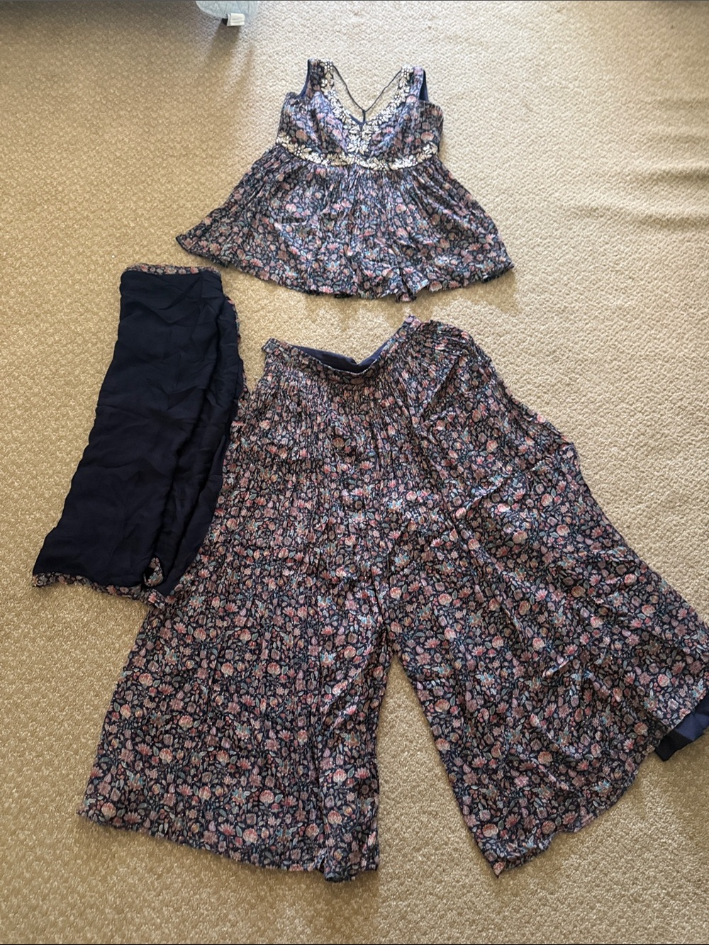 Floral Navy Wide-Leg Indian plazzo Set